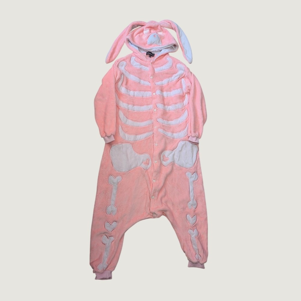 Dolls Kill Kawaii Bunny Skeleton Costume Onesie Pink Halloween XS